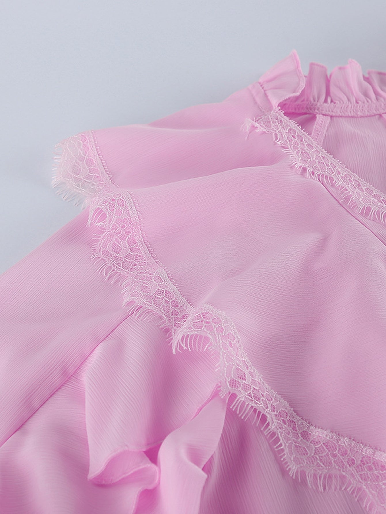 Ruffle Trim Lace Button Down Shirt