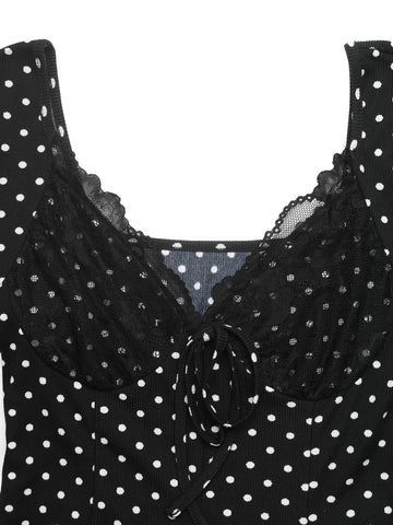 Polka Dot Lace Trim Mini Dress