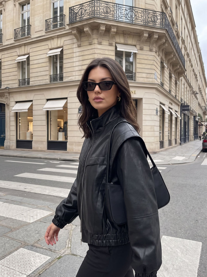 Oversized Faux Leather Bomber Jacket