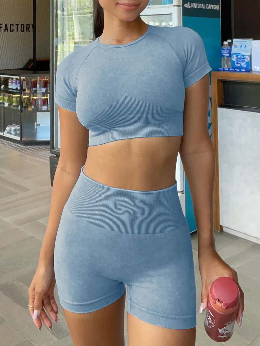 Seamless Acid Wash Yoga Shorts Set