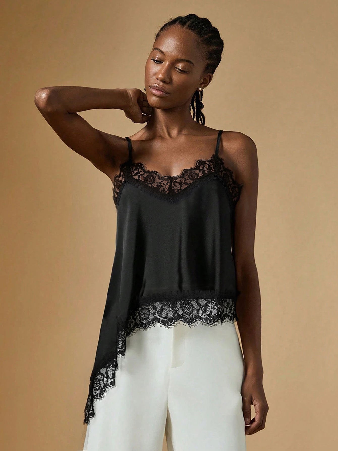 Elegant Lace Trim Satin Camisole