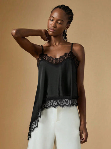 Elegant Lace Trim Satin Camisole
