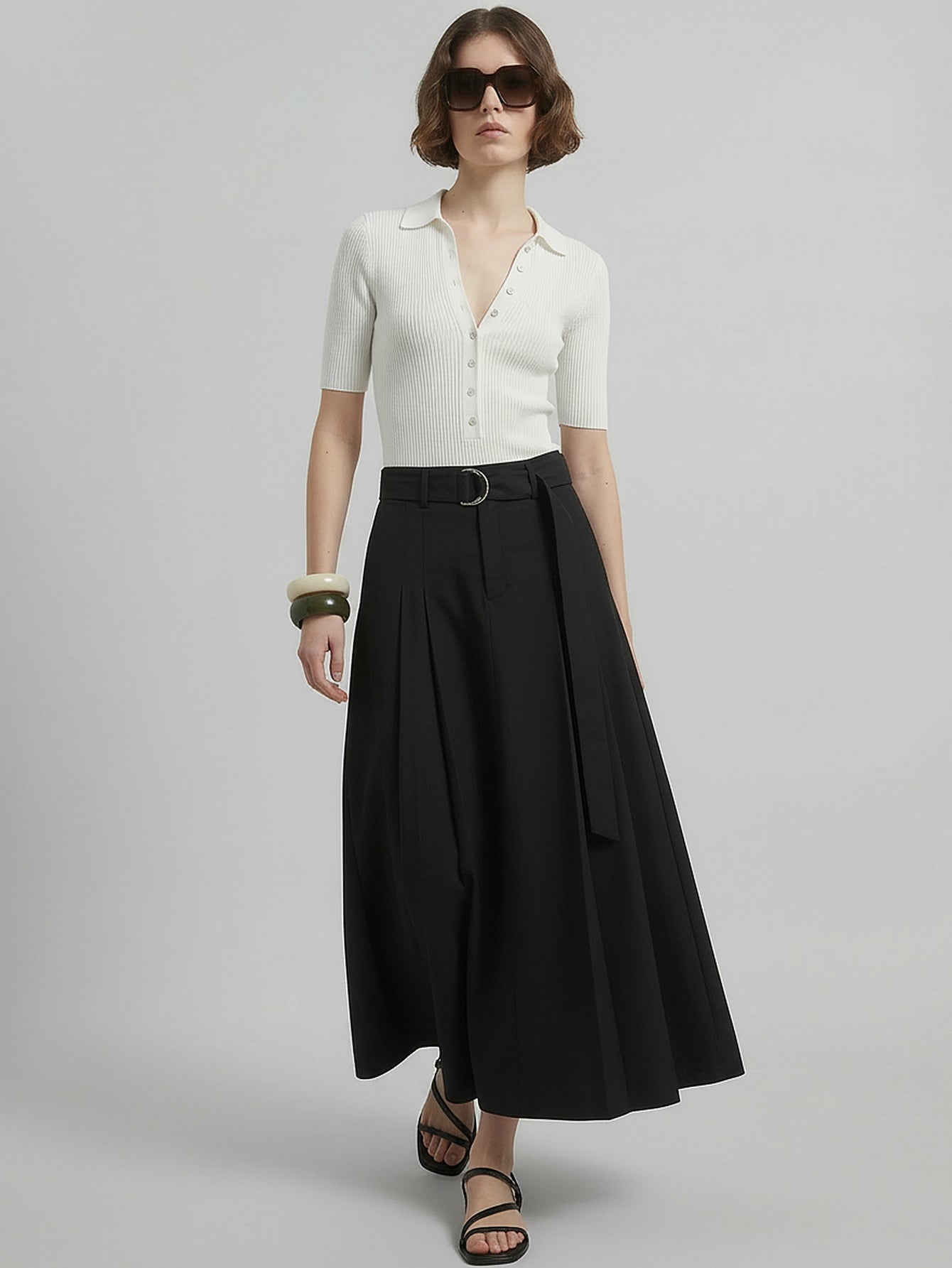 MO&Co. Belted A-line Pleated Skirt