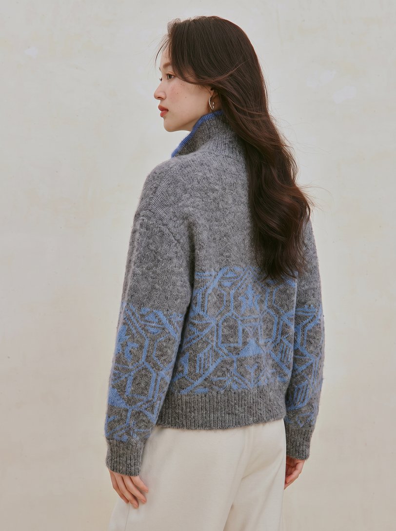Cozy Floral Wool Zip Cardigan
