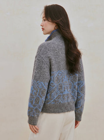 Cozy Floral Wool Zip Cardigan