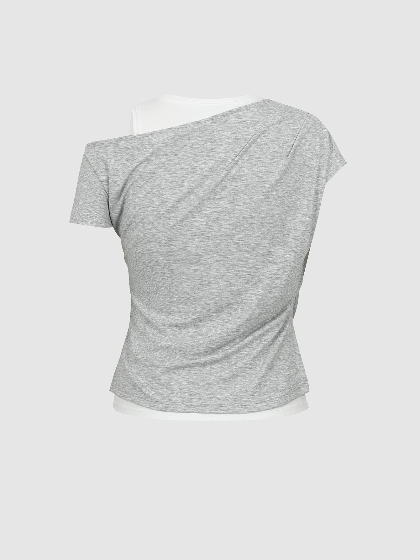 2 In 1 Contrast Asymmetric Draped T-Shirt