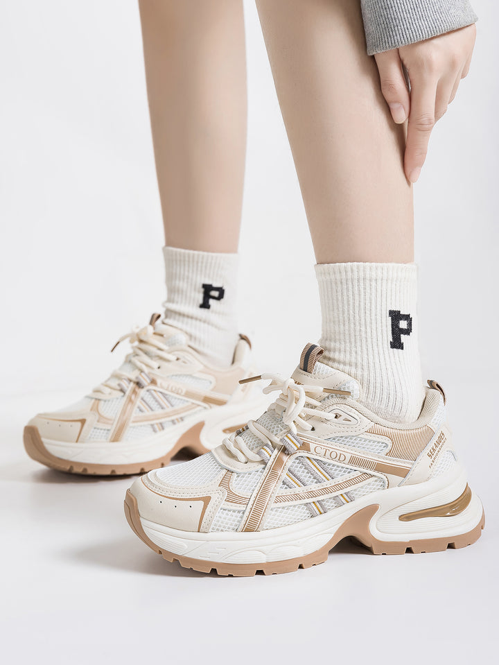 Chunky Sole Breathable Mesh Retro Athletic Shoes-Milan Beige