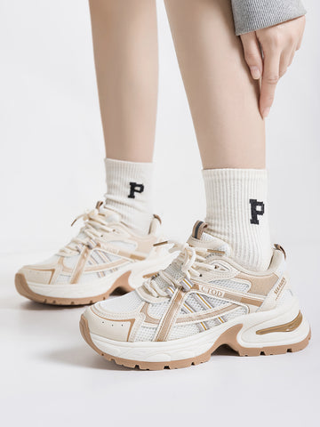 Chunky Sole Breathable Mesh Retro Athletic Shoes-Milan Beige