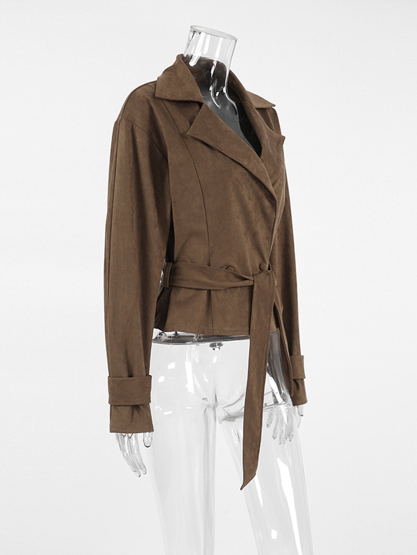 Belted Suede Notch Collar Jacket