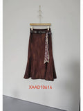 Faux Suede Distressed Midi Skirt