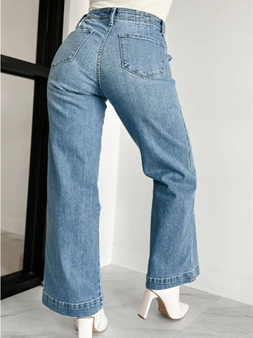 High Rise Button Fly Wide Leg Jeans