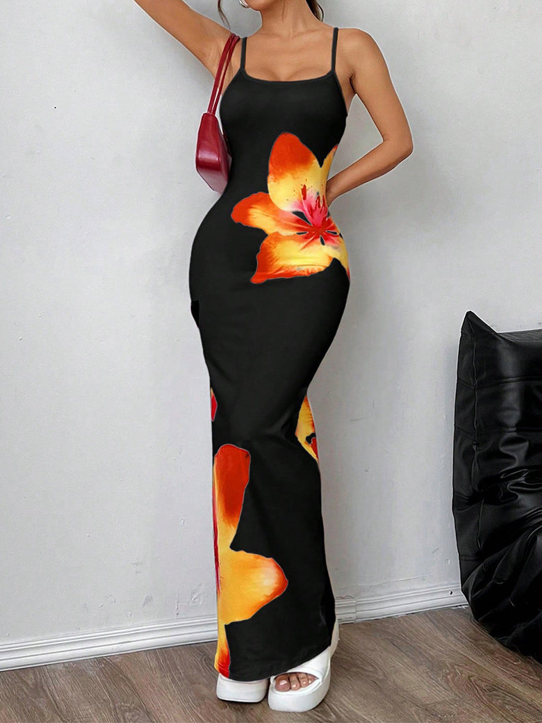 Floral Print Bodycon Maxi Dress