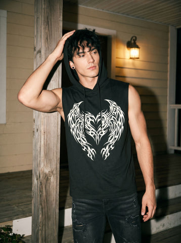 Graphic Tribal Print Hooded Tank Top