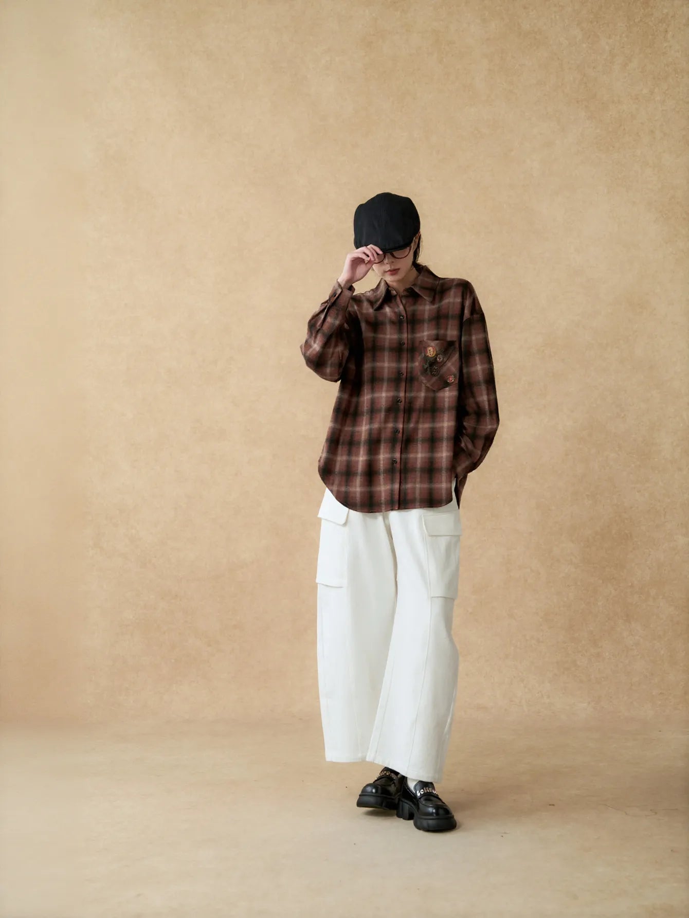Oversized Plaid Embroidered Button Up Shirt