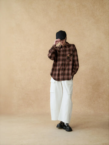 Oversized Plaid Embroidered Button Up Shirt