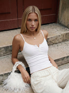 Ribbed Henley Lace Trim Camisole