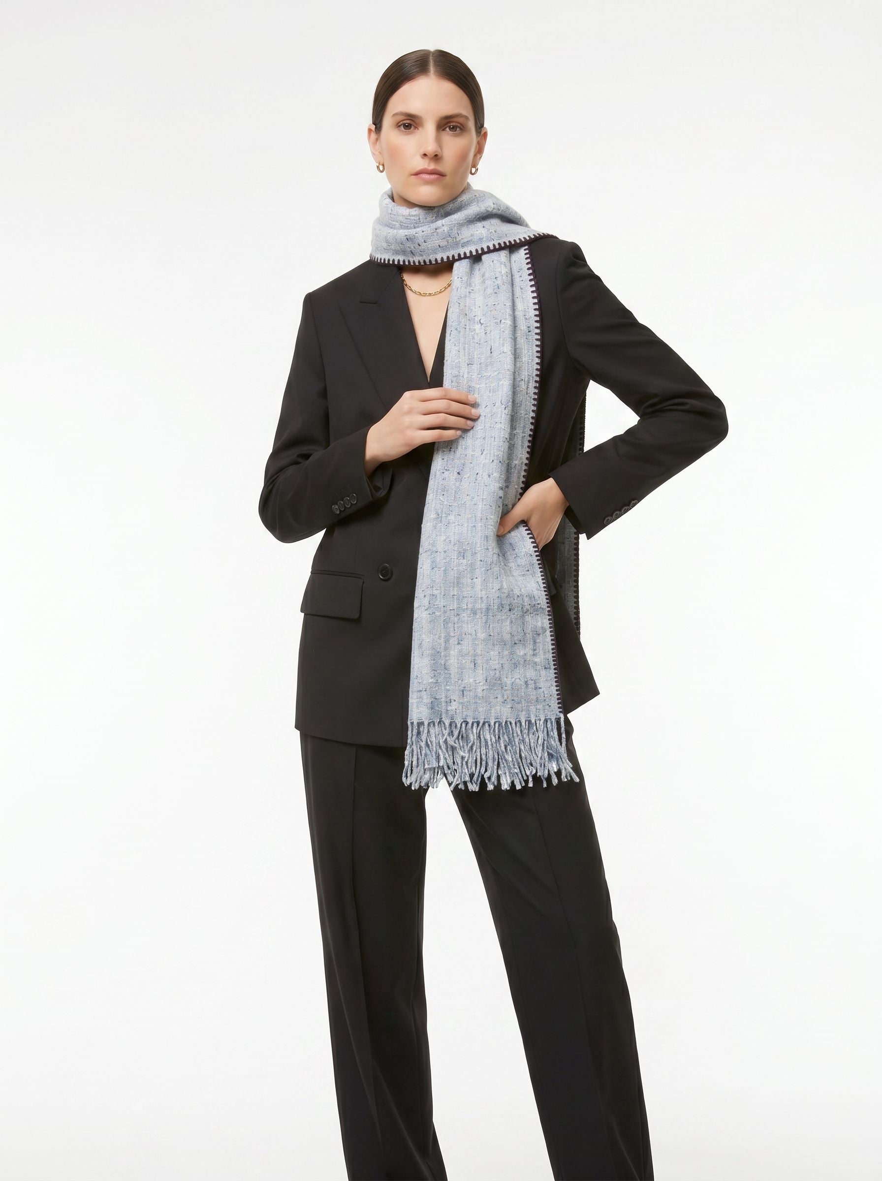 Cozy Textured Blanket Fringe Scarf