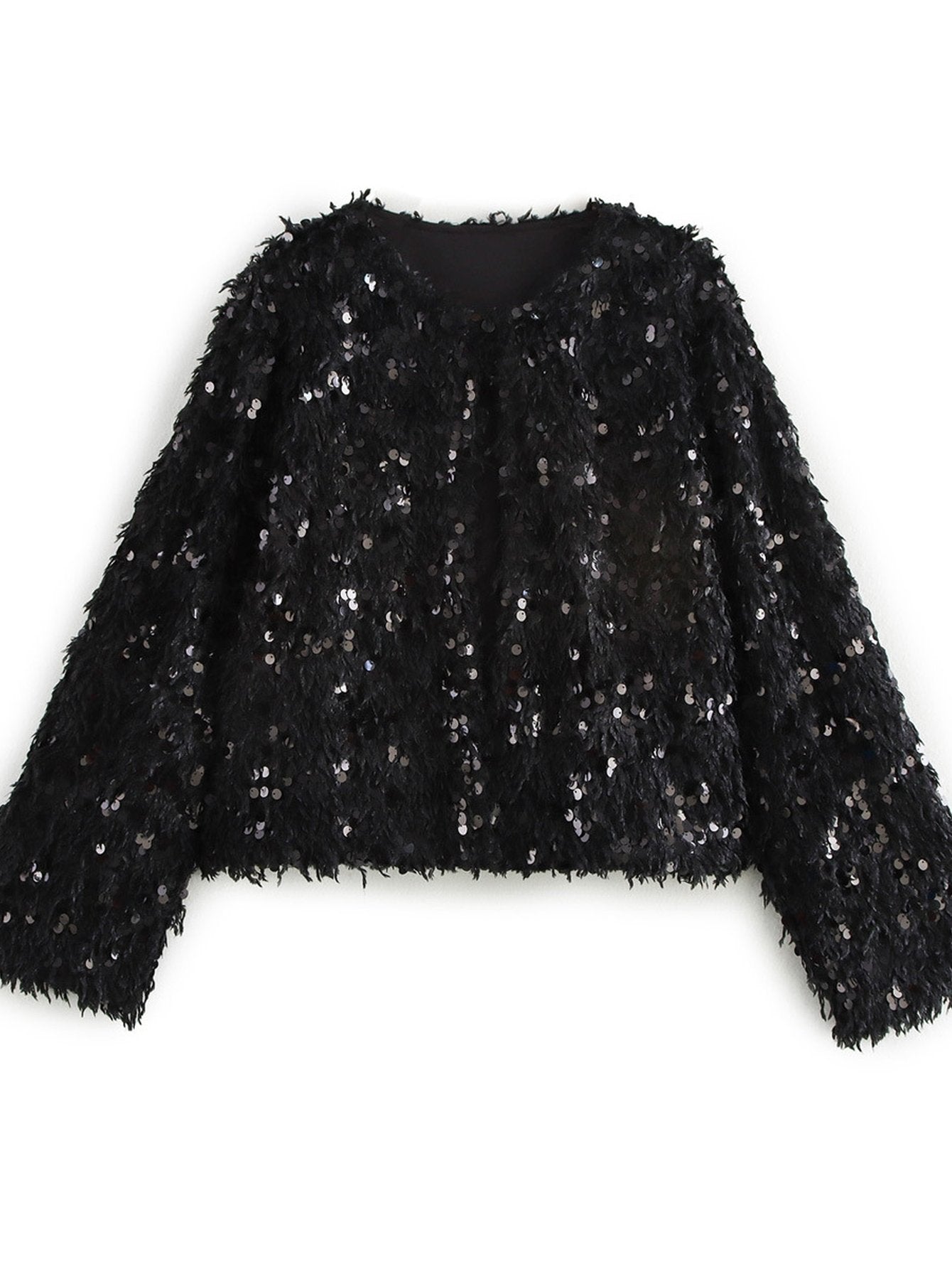 Shimmering Sequin Fringe Crop Jacket