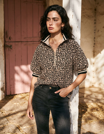 Leopard Print Zip Front Blouse