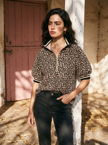 Leopard Print Zip Front Blouse
