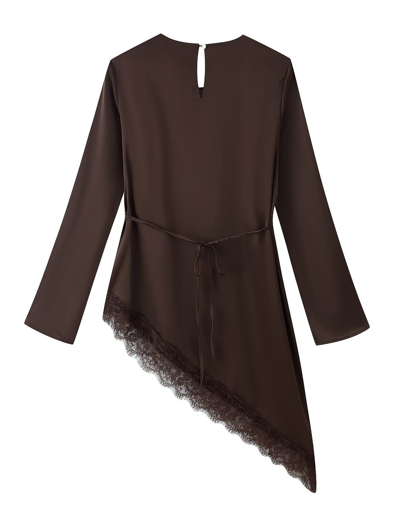 Asymmetric Lace Trim Long Sleeve Dress