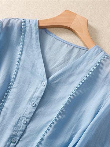 Lace Trim Button Down Blouse