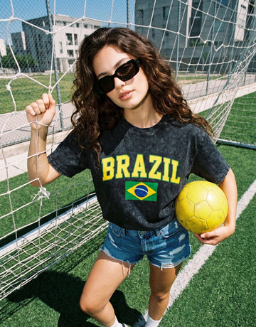 World Cup 2026 Vintage Washed Brazil Graphic  T-Shirt