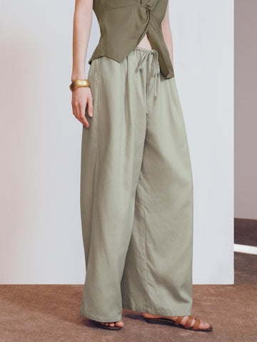 Drawstring Pull On Wide-Leg Pants