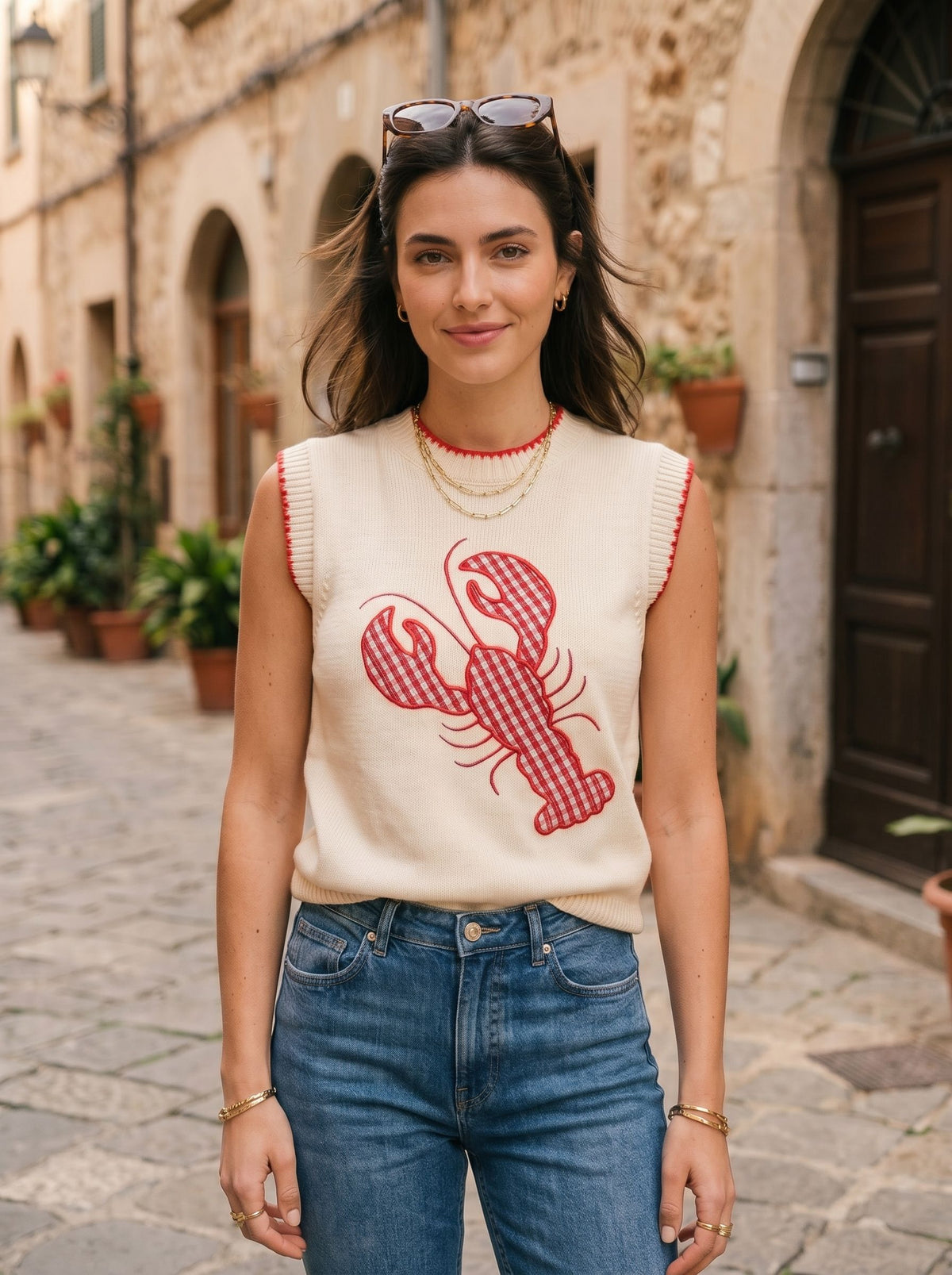 Cute Lobster Print Knit Sweater Vest