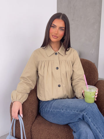 Pleated Button Up Crop Jacket