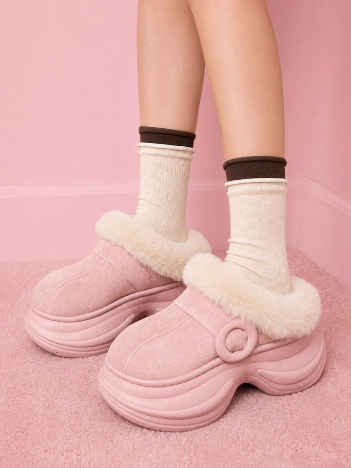 Fuzzy Platform Suede Clog Slippers