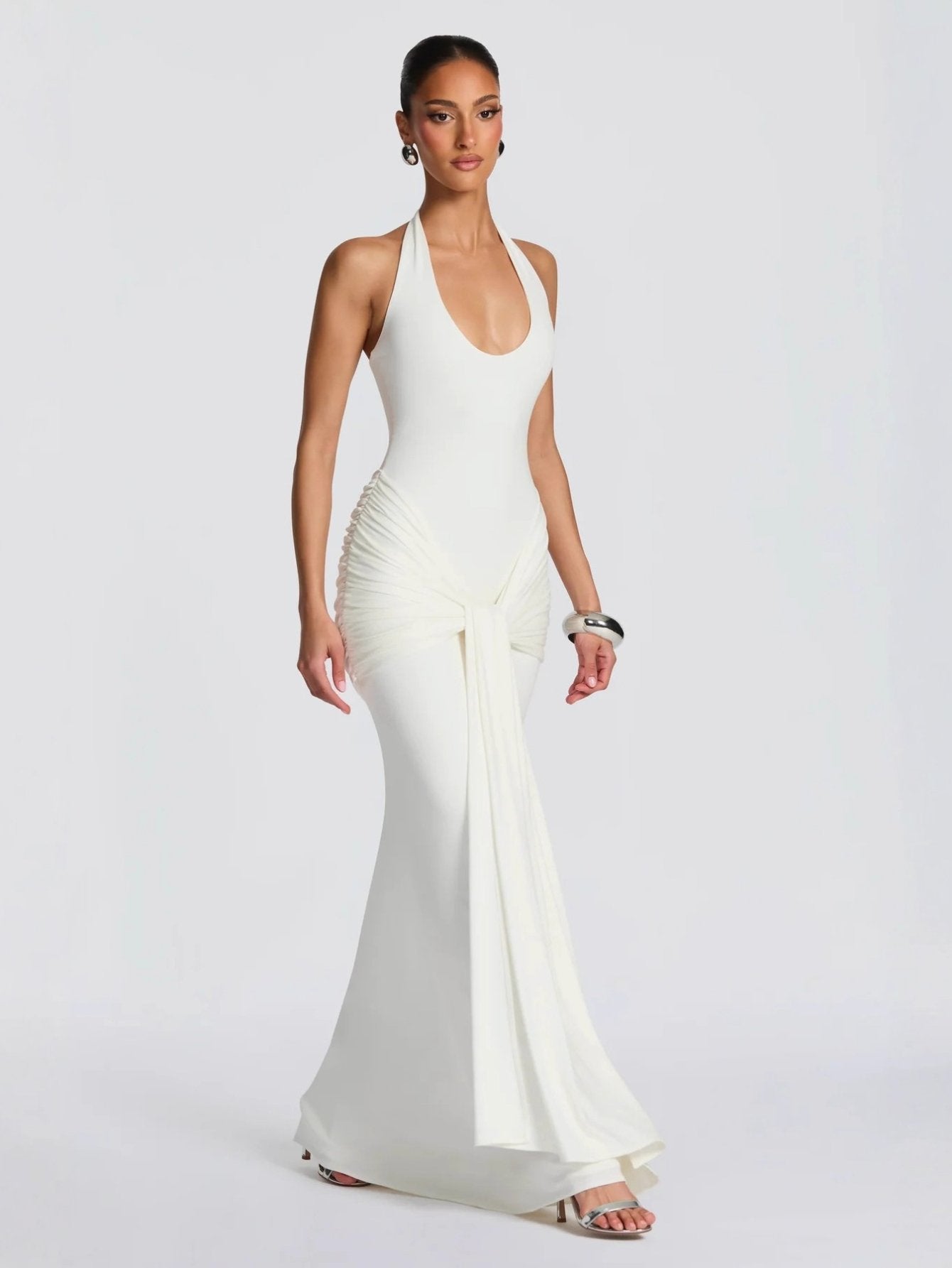 Halter Neck Draped Maxi Dress