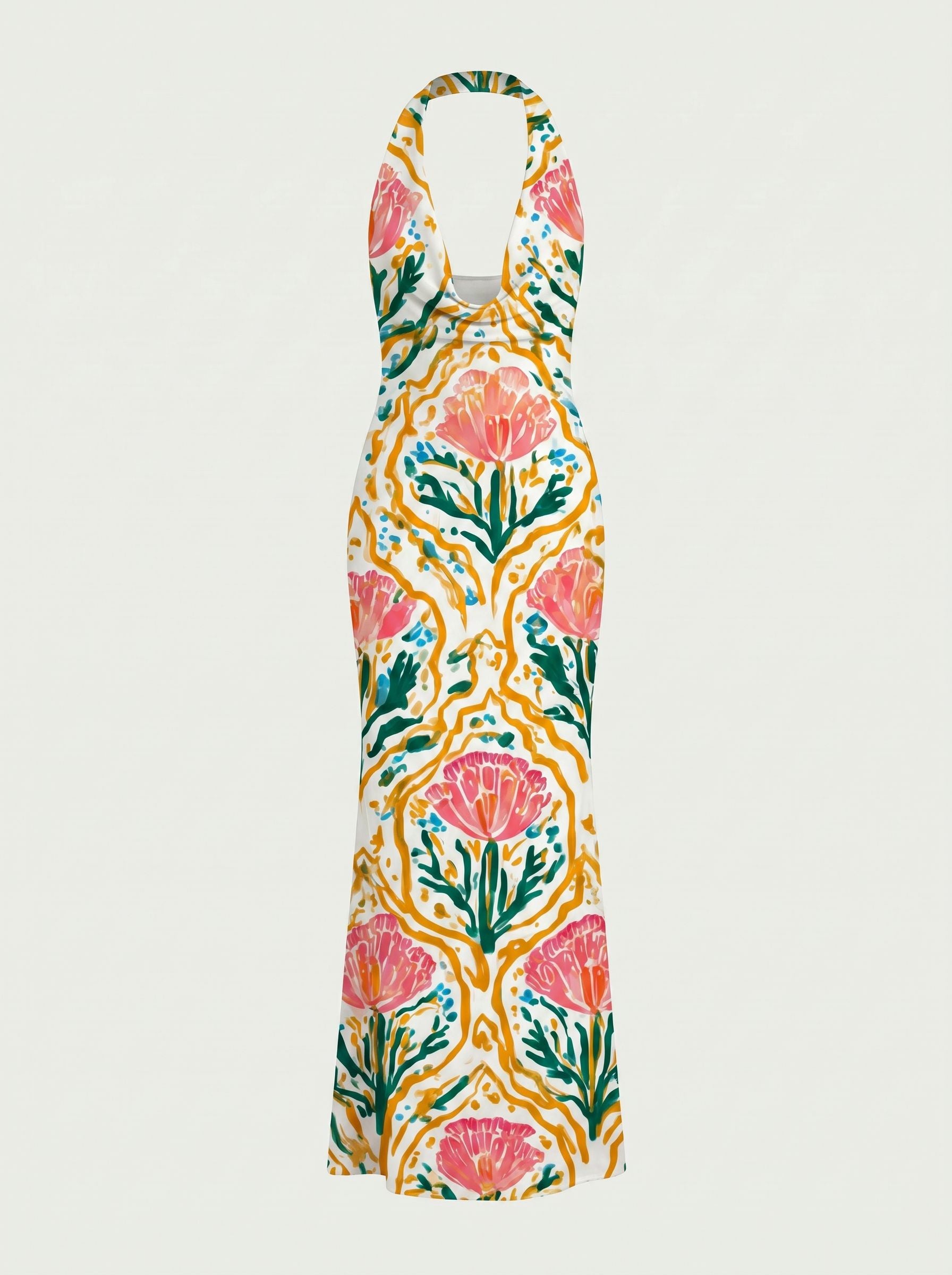 LILA Floral Print Cowl Neck Bodycon Midi Dress