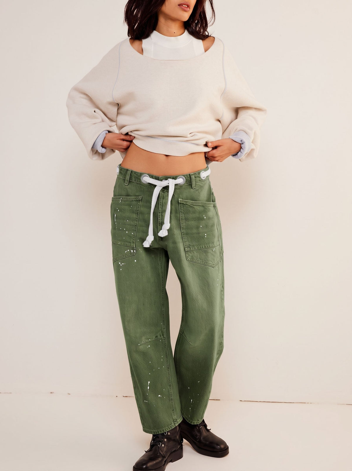 Distressed Drawstring Waist Boyfriend Jeans
