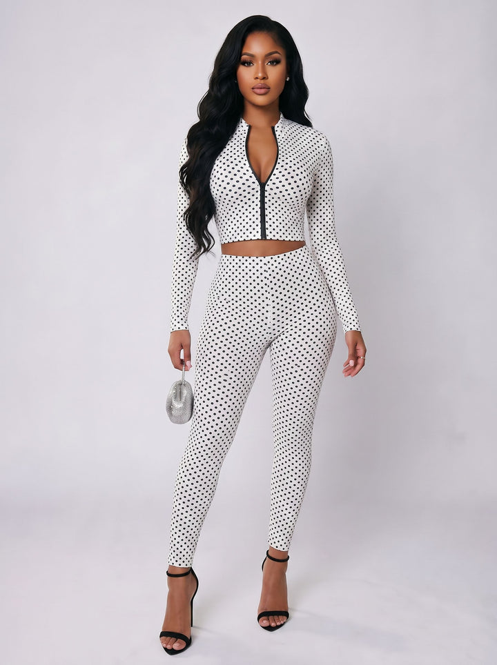 Polka Dot Zip Crop Pants Set