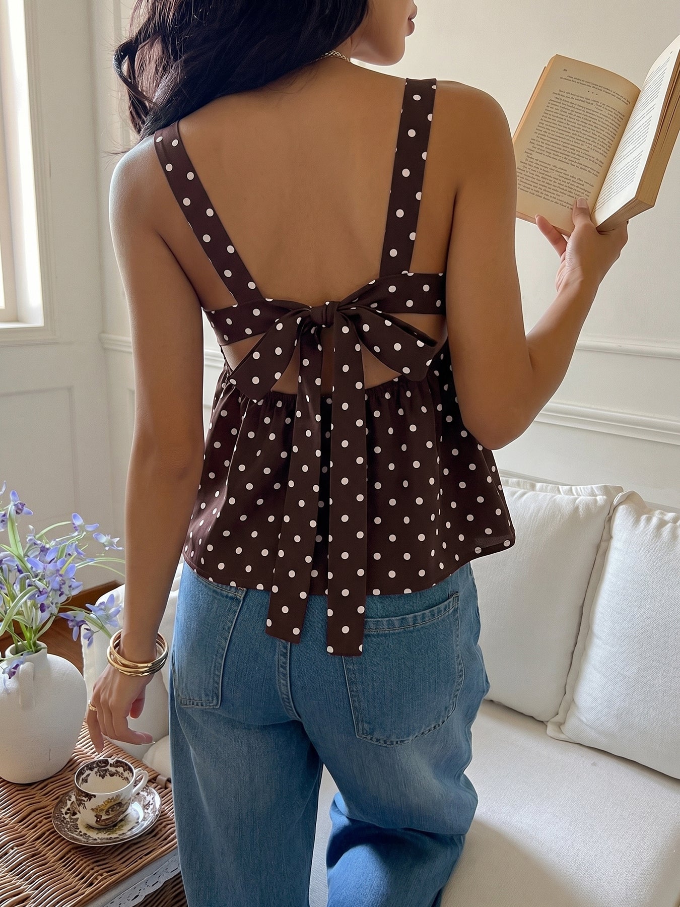 Polka Dot Peplum Tank Top