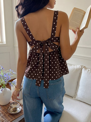 Polka Dot Peplum Tank Top
