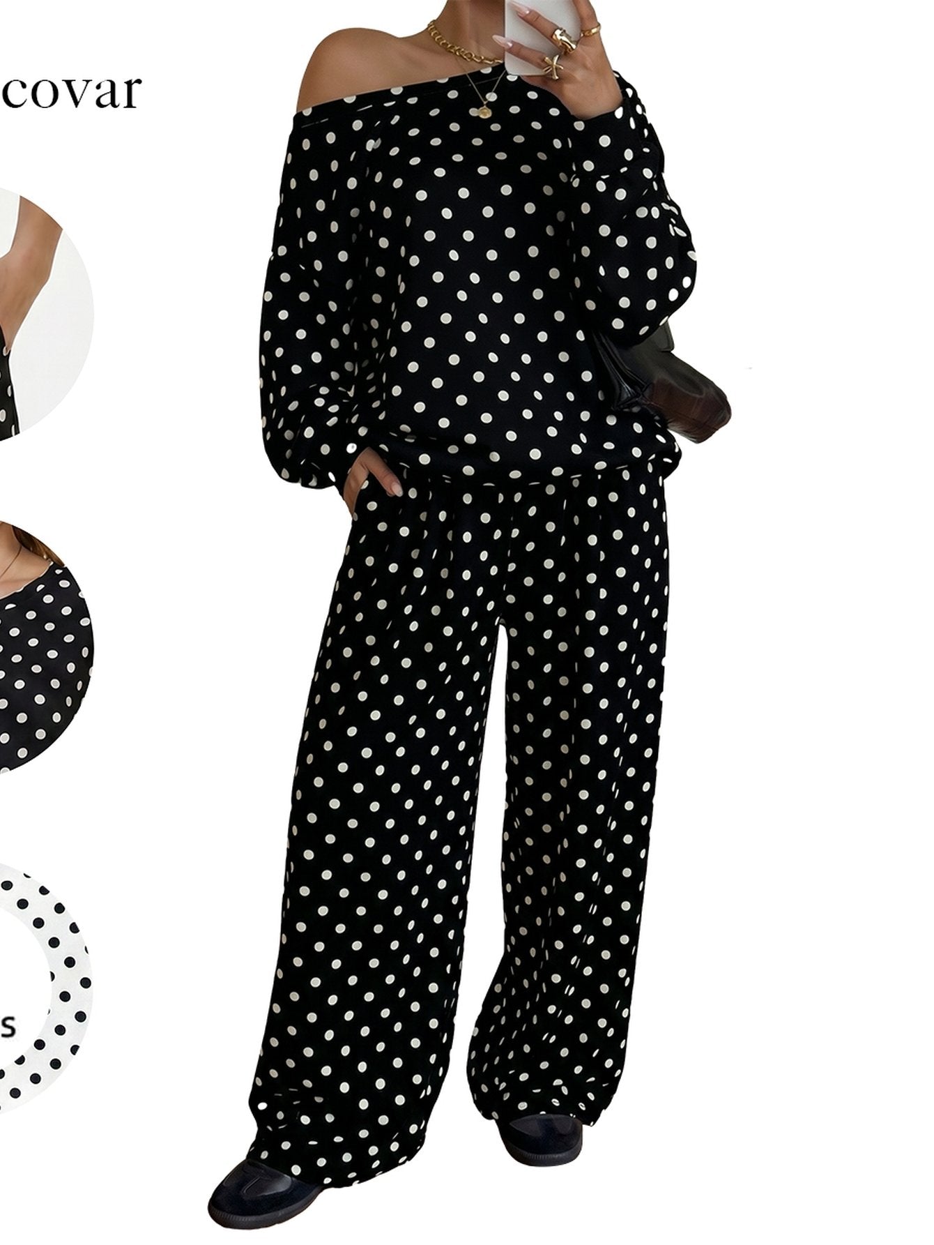 Off Shoulder Polka Dot Pant Set