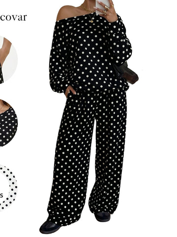 Off Shoulder Polka Dot Pant Set