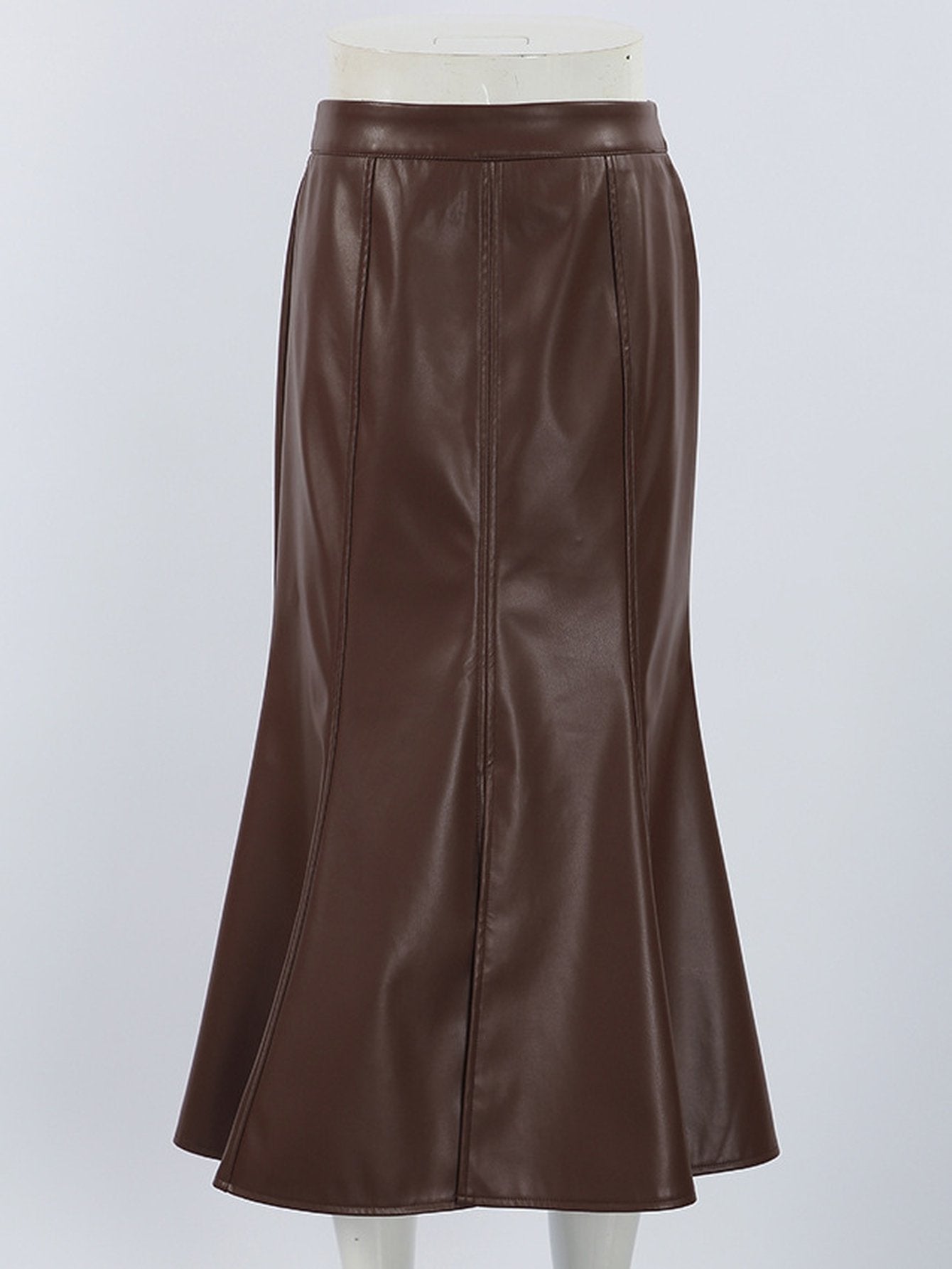 High Waisted Faux Leather Midi Skirt