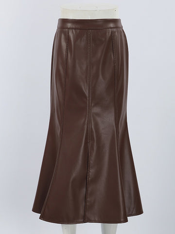 High Waisted Faux Leather Midi Skirt