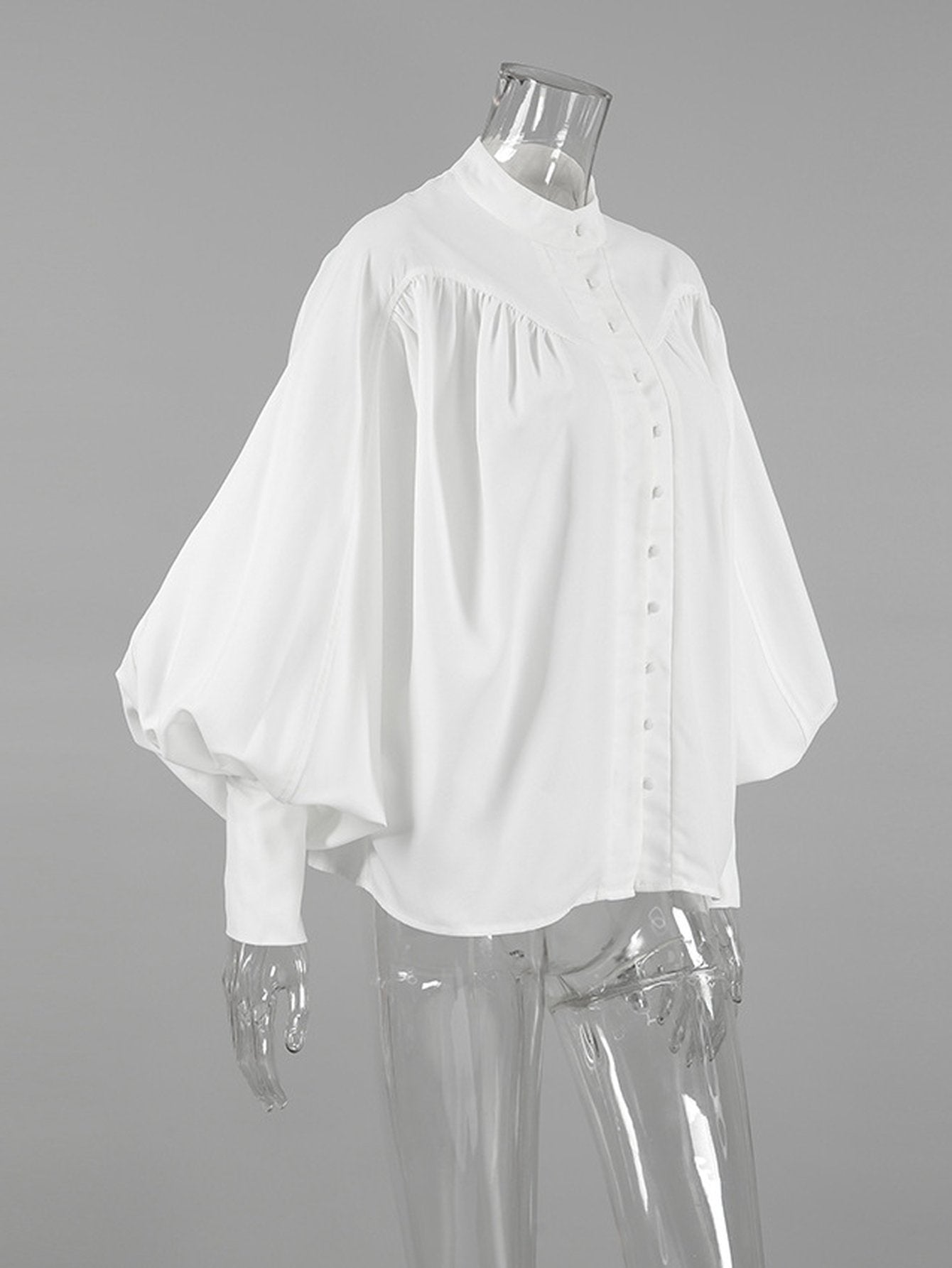 Elegant Balloon Sleeve Button Down Blouse
