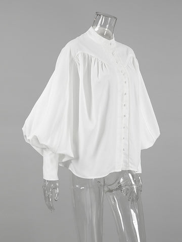 Elegant Balloon Sleeve Button Down Blouse