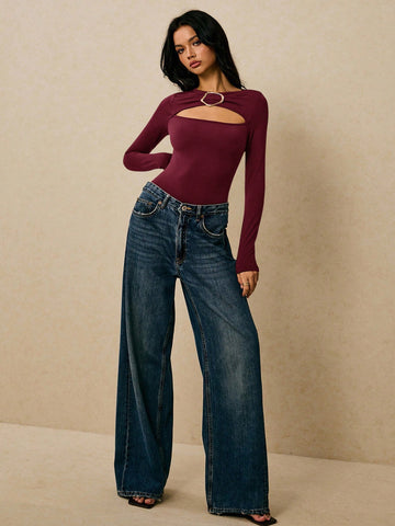 Cut Out Metal Trim Pants Set
