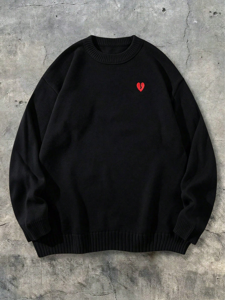 Oversized Broken Heart Embroidered Sweater