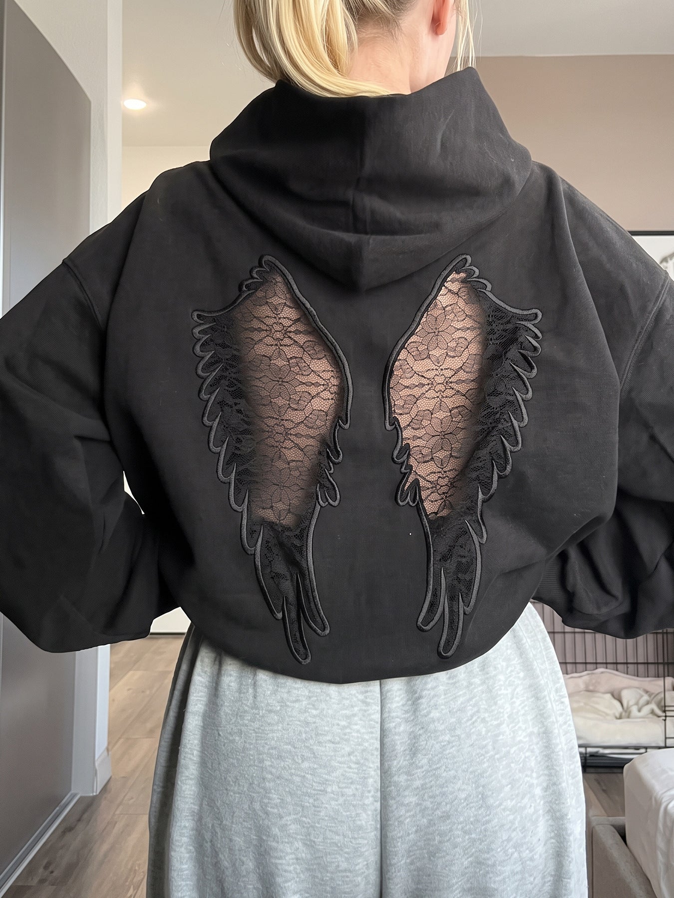Lace Angel Wing Back Hoodie