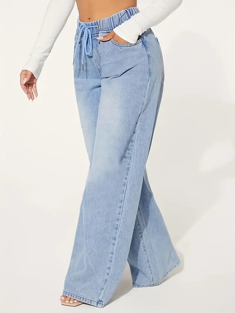 High Waisted Drawstring Wide Leg Jeans