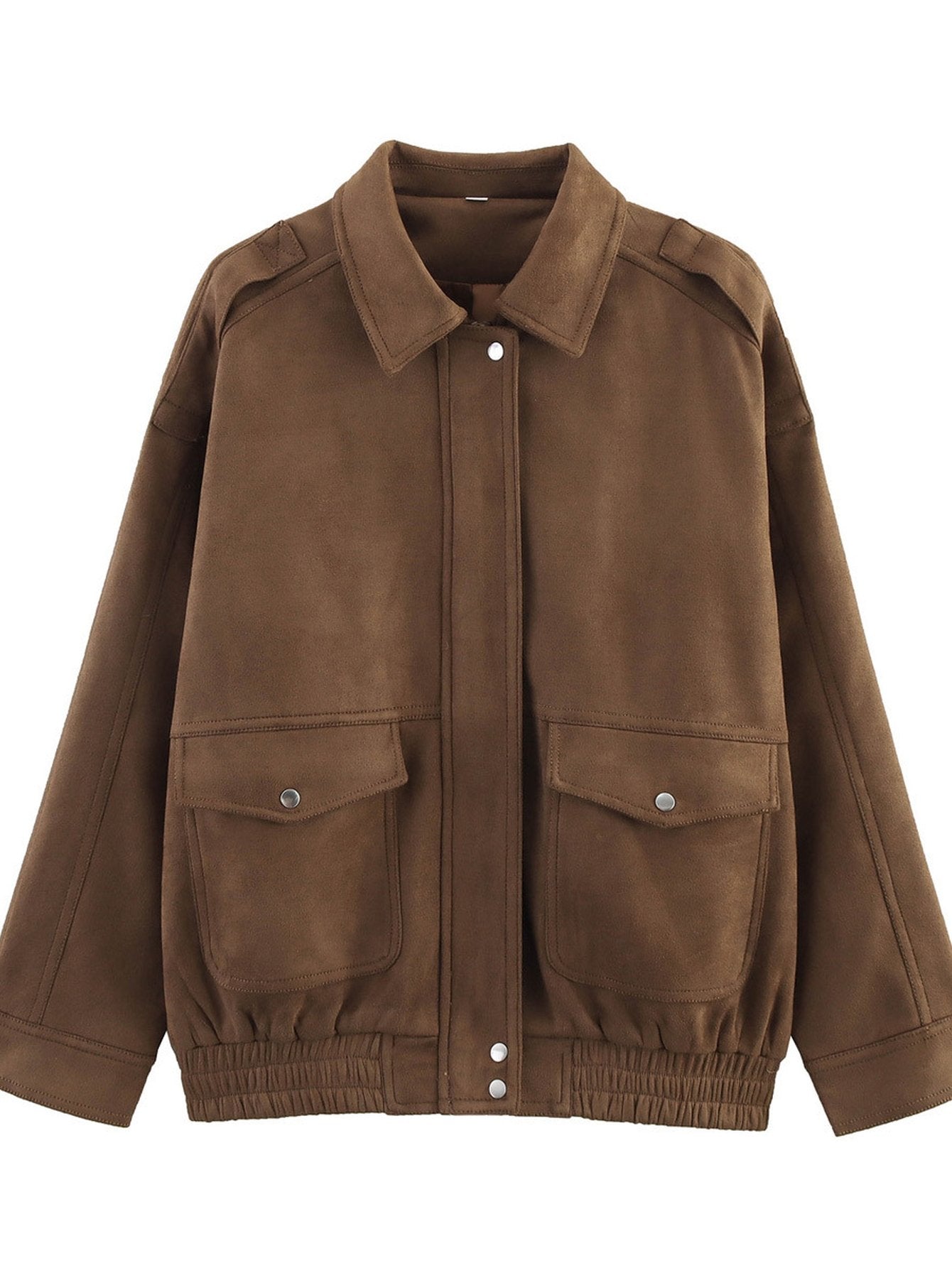 Oversized Brown Suede Utility Jacket