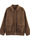Oversized Brown Suede Utility Jacket