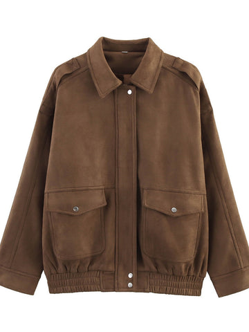 Oversized Brown Suede Utility Jacket